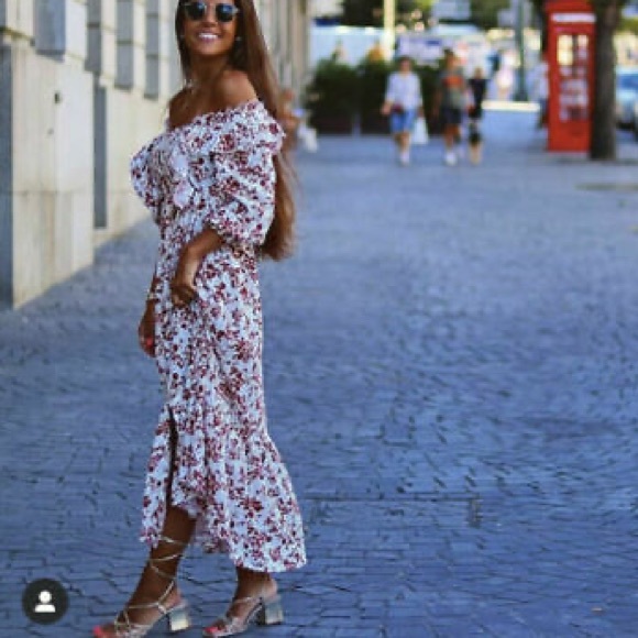 Zara off the shoulder rustic printed dress - Picture 2 of 10